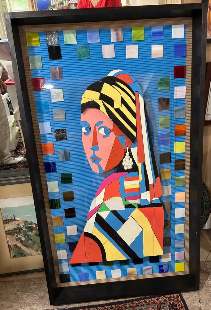 Girl With the Pearl Earring Original Art Lucite Tolework Mixed Media Picture 3-D