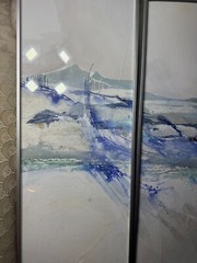Delores Ann Ziegler (20th c) „Abstract Scene“ Mixed Media Triptych Artwork