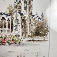 VTG Original Framed Water Color Painting Netherlands Church Signed Gallery Wall