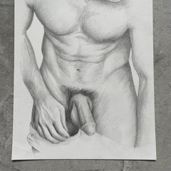 Original Graphite Nude Male Painting – Fine Art Figure Drawing Realistic Human