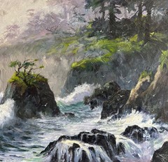 Large Robert E. Russell (Laguna Beach) Oil Painting – Big Sur Coast Seascape
