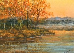 Fall Landscape – Original Watercolor Painting by LINDA HENRY – Autumn Memories