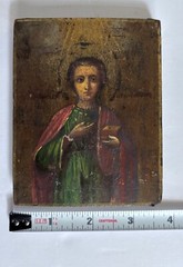 Antique 4.5″X3.5″ Religious ICON PAINTING on Wood-Saint Pantaleon-Physician-OLD!