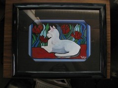 C119 ORIGINAL ACRYLIC PAINTING BY LJH „MANDY THE MANX “ CAT KITTEN