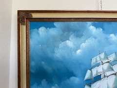 Large Vintage Oil Painting Sailing Ship Seascape Signed Maritime Ocean Art