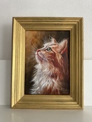 original oil painting fluffy ginger cat Pet 15х21см Gift Wall Art Animals Gift