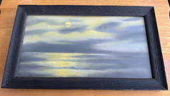 Atq Orig Gouache Painting Old Nocturne Yellow Sun/Moonlight Seascap Ocean Signed