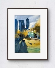 Park 5×7 Urban Watercolor Painting Landscape Fine Art Wall Decor