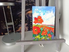 Original Art Oil Painting Poppies Flowers Impasto Artwork on Panel 6x4in