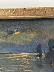 MOON LIGHT LIT PAINTING NOCTURNAL COASTAL NAUTICAL 19TH TO 20TH CENTURY MYSTERY