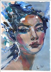 Female Blue Face Painting Beautiful Woman Original Art 8.2×11.8