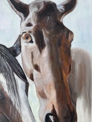 Oil Painting Original Canvas Animals Horses Nature Realistic Farm Impressionism