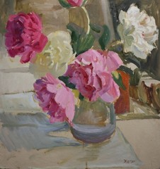 Floral still life with roses flowers Original Antique Oil Painting Signed Art