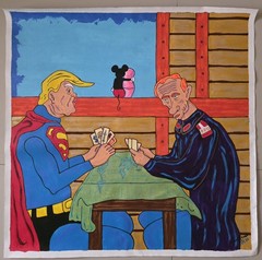TRUMP and PUTIN / Signed Cuban Pop Art Painting of Card Game for World Dominance