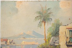 Vintage Impressionist Oil Painting Bay of Naples, Italy Vesuvius Signed 9.5×12″