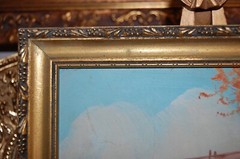 VINTAGE 1940-50’S FRAMED ORIGINAL OIL RUSTIC HOUSE AND RIVER SCENE ARTIST: FARID