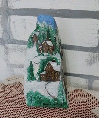 Winter Scenes Painted Rock By Doris Autry Gift Holiday Cabin Winter Decor