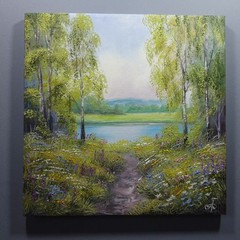 Lakeside Wildflower Path Oil Painting Nature Landscape Garden Artwork 10×10