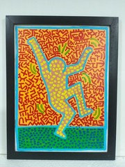 Keith Haring Acrylic Painting on Canvas 1981 Framed Original Pop Art