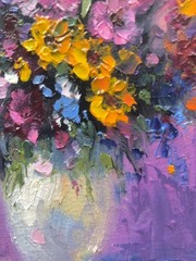 Original Oil Painting in wooden Frame Flowers in a Vase Bouquet Miniature 6×4 in