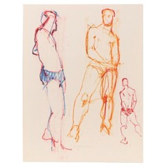 Jack Meanwell Oil Pastel Drawings: Expressionist Gestural Figural, Late 20th C.