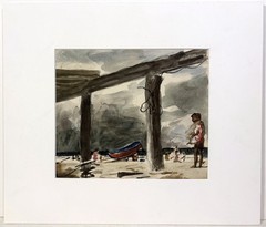 WALTER STUEMPFIG 20th c. American PAFA Watercolor Painting UNDER THE PIER NJ