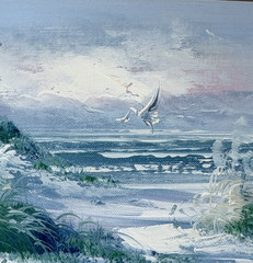 Vintage Seascape Oil Painting Signed Lighthouse Beach Waves Coastal Art