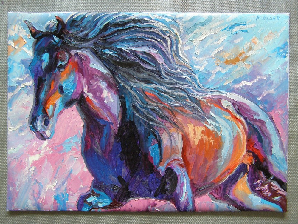 HORSES Animals Original Oil Stretched Painting Art By Artist