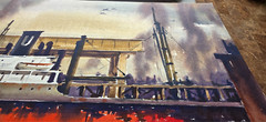R G Smith ROBERT GRANT Original WATERCOLOR Painting SHIPS HARBOR TUG BOAT VTG