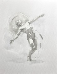 Original 8×10 Male Classical Figure Portrait Watercolor Painting On Heavy Paper