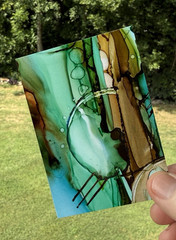 Aceo #100 Alcohol Ink Abstract, Green, Brown, Blue, ScaryHairLady Art
