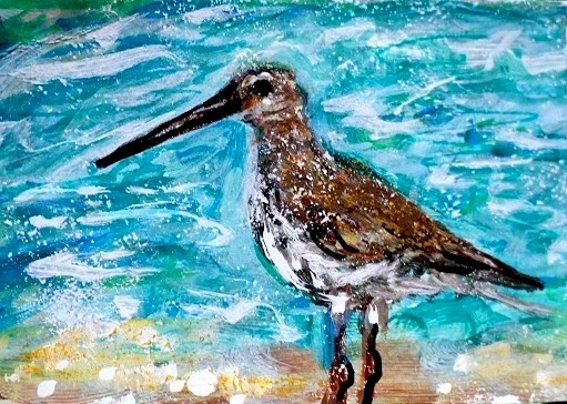 ORIGINAL ACEO Painting SANDPIPER Sanderling Beach OCEAN BIRD Sea Shore ATC ART
