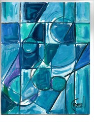OUT OF THE BLUE 8×10 NEW wood abstract original painting Vintage signed Crowell