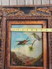 Original Signed K Mills Oil On Canvas Ruby Throated Hummingbirds Shadowbox Frame