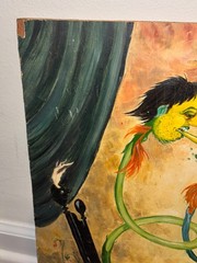 1960s Vtg OUTSIDER ART Man Woman SNAKE Weird Feet Hands Odd Org Painting Antique