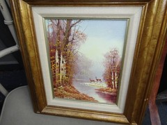 GORMAN ORIGINAL Oil Painting on Canvas FAWN & DEER BY THE LAKE! Framed 17″ X 15″
