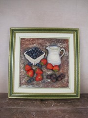 3D Fruit Painting by Denise Plouffe, Vintage 1990s Québec Art, Original Piece