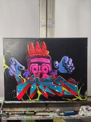 Aleph Original Canvas Graffiti 12×16 Surreal Acrylic Living Room Wall Art