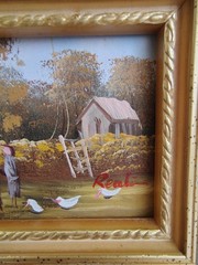 Small Autumn Farmhouse Gold Toned Wood Framed Decor Painting on Board