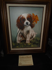 VINTAGE 1984 FRAMED OIL PAINTING BY NORTON BROWN & WHITE DOG W/CERTIFICATE