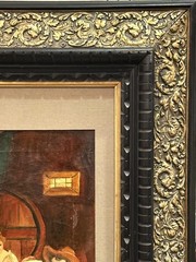 ANTQ 19th C Original Flemish Master Interior Tavern Scene Oil On Canvas, Framed!