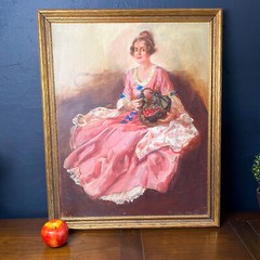 Vtg Colonial Lady Woman Portrait Fine Original Painting Gilt Framed 28 x 22 oil