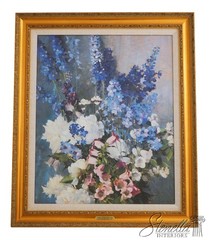 F73571: LAURA HILLS Oil on Canvas Still Life Flowers Signed