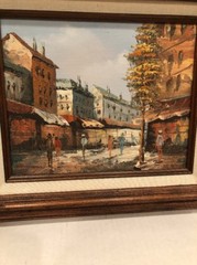 Henry Rogers Paris Street Scene Oil on Canvas with Frame 15”X12 3/4”