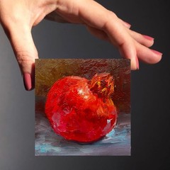 Original Oil Painting Pomegranate Fruit Still life Kitchen Art 4×4 Small Art OS