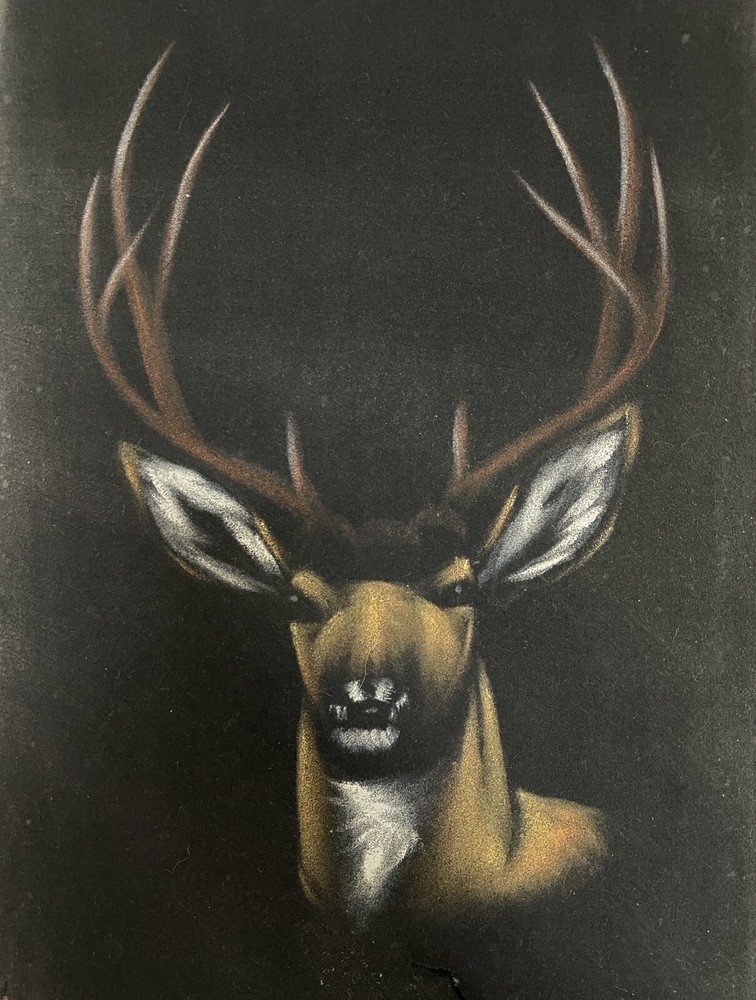 Deer wild animal old vintage velvet oil painting art
