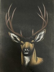 Deer wild animal old vintage velvet oil painting art