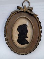 19th Century Antique Cut Paper Silhouette in Brass French Frame 5.5″