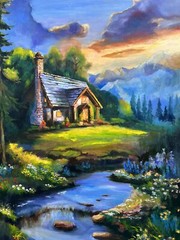 Original Painting Oil, Colorful Landscape , 22×32 inches, Home Gift, Wall Decor