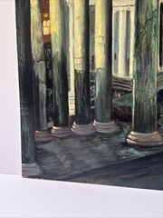 MID CENTURY PAINTING LARGE SURREAL CITY CITYSCAPE ROOF TOPS REGIONALISM URBAN